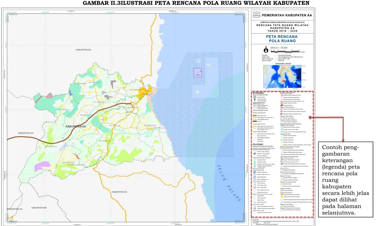 GAMBAR II.3ILUSTRASI PETA RENCANA POLA RUANG WILAYAH KABUPATEN  Contoh  peng-gambaran  keterangan  (legenda) peta  rencana pola  ruang  kabupaten 