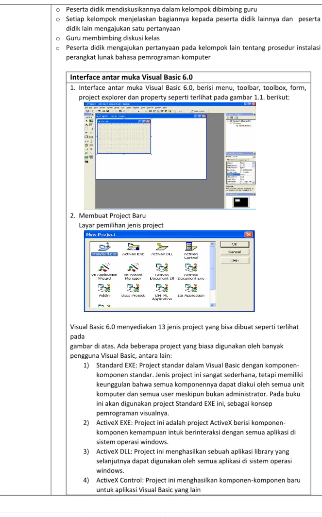 gambar di atas. Ada beberapa project yang biasa digunakan oleh banyak  pengguna Visual Basic, antara lain:  