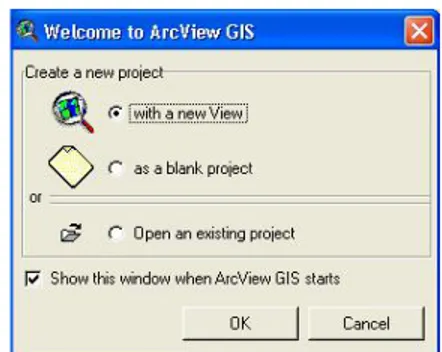 Gambar 2.2 Kotak Dialog Welcome to Arcview GIS 
