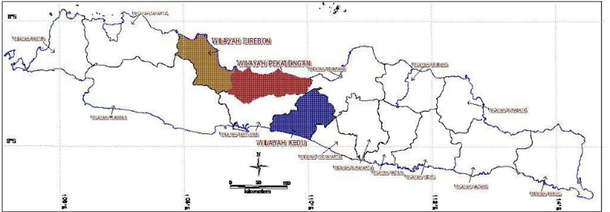 Gambar 1 Lokasi wilayah BMKG yaitu Cirebon, Kedu dan Pekalongan 