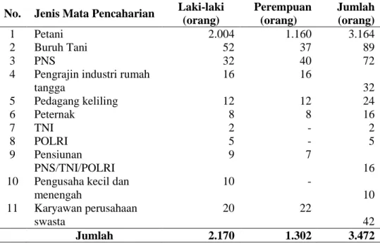 Tabel 13.  Jumlah penduduk berdasarkan jenis mata pencaharian di Desa        Dayasakti tahun 2012 