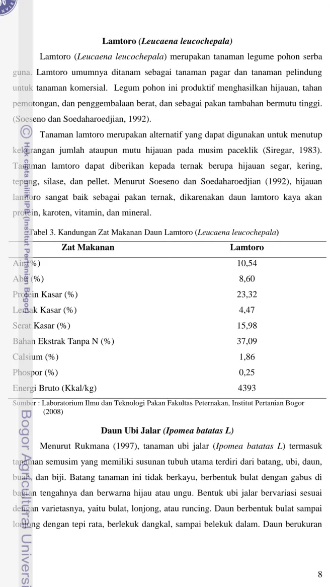 Tabel 3. Kandungan Zat Makanan Daun Lamtoro (Leucaena leucochepala) 