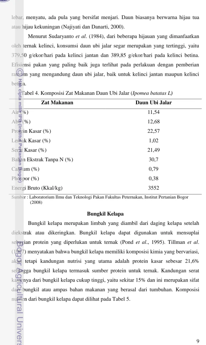 Tabel 4. Komposisi Zat Makanan Daun Ubi Jalar (Ipomea batatas L) 