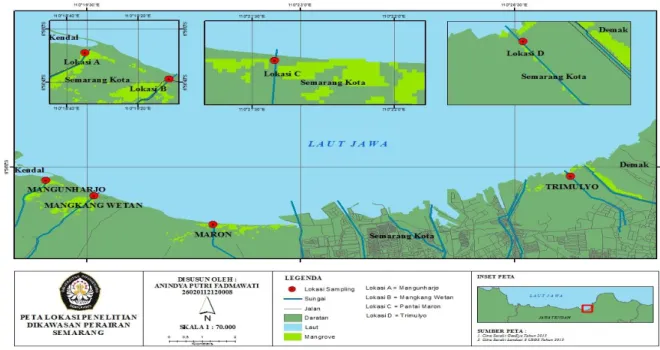 Gambar 1. Peta Lokasi Penelitian di Kawasan Perairan Semarang, Jawa Tengah 