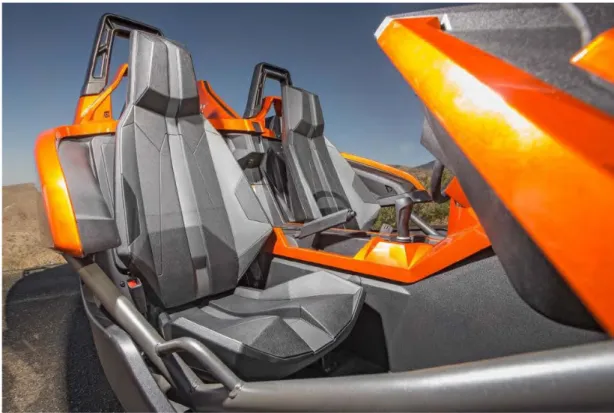 Gambar 2. 20. . Komponen kursi yang tedapat pada Polaris Slingshot yang di desain untuk kondisi outdoor  (Nelson, 2015) 