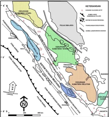 Gambar 2. Sebaran cekungan sedimen dan batubara di Pulau  Sumatera (dimodifikasi dari Darman dan Sidi, 2000) 