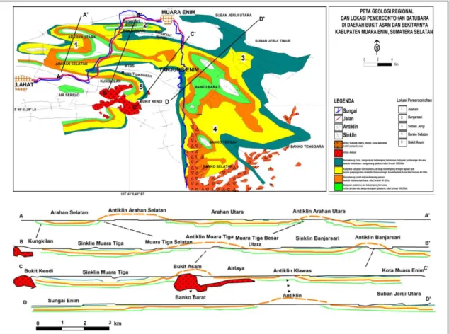 Gambar 3. Peta geologi regional lokasi penelitian (modifikasi dari Suwarna dkk. (1992); Gafoer, Amin dan  Purnomo (2007); Suwarna dan Kusumahbrata (2010); Santoso (2017)) 