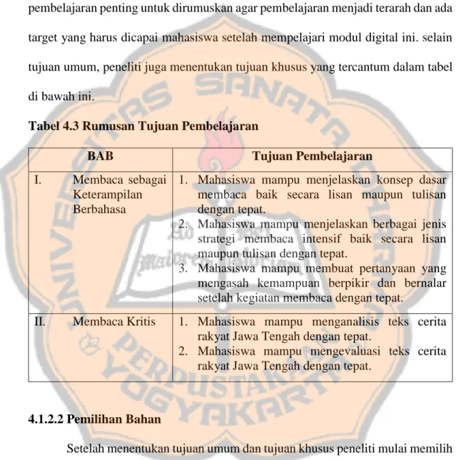 Tabel 4.3 Rumusan Tujuan Pembelajaran 