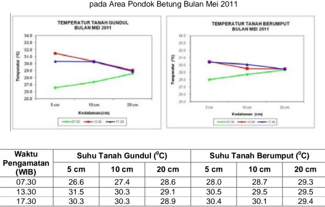 Gambar 12. Temperatur Tanah Gundul dan Tanah Berumput Rata-rata   pada Area Pondok Betung Bulan Mei 2011 
