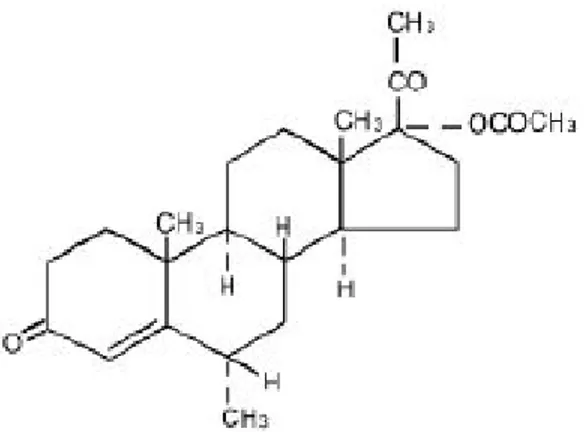 Gambar  7.  Rumus  bangun  Medroksiprogesteron  Asetat  (Andajaningsih,  1995). 