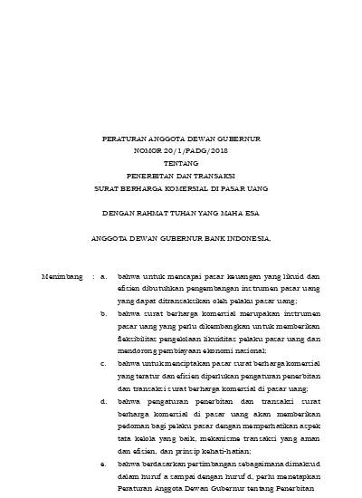 PASAL DEMI PASAL - PERATURAN ANGGOTA DEWAN GUBERNUR NOMOR 20/1/PADG ...