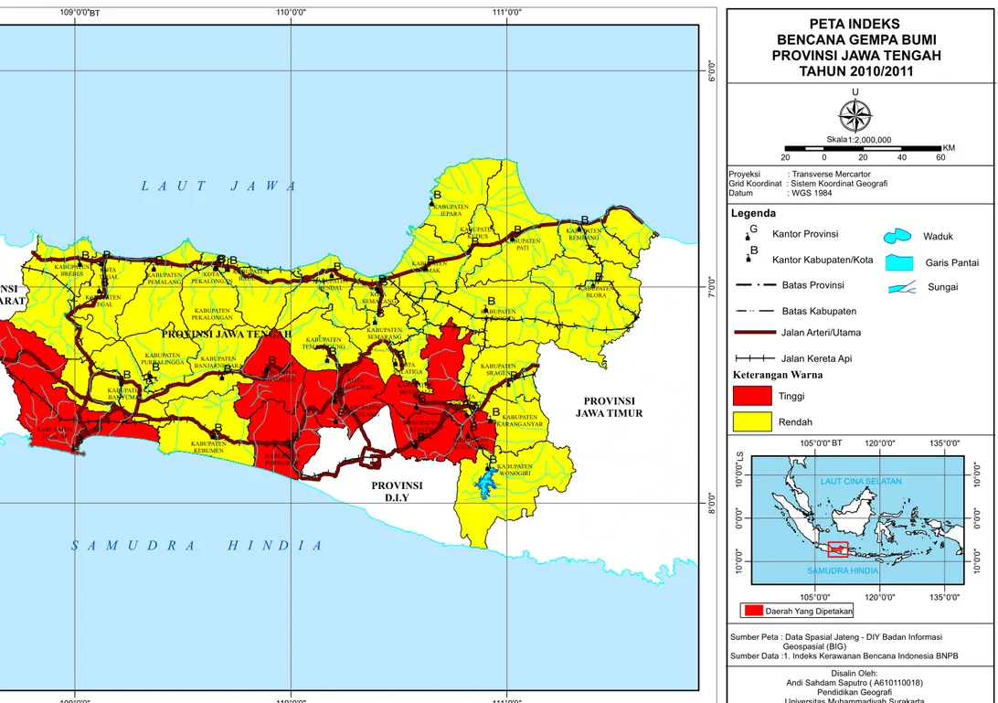 Gambar 1.1 Peta Indeks Bencana Gempa Bumi Provinsi Jawa Tengah