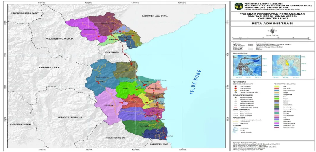 Gambar 2.1 Peta Administrasi Kabupaten Luwu 