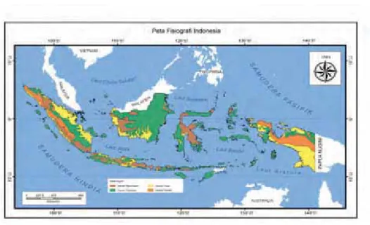 Gambar 1.7 Peta bentuk muka bumi atau ſsiograſ wilayah Indonesia yang  menunjukkan adanya keragaman.