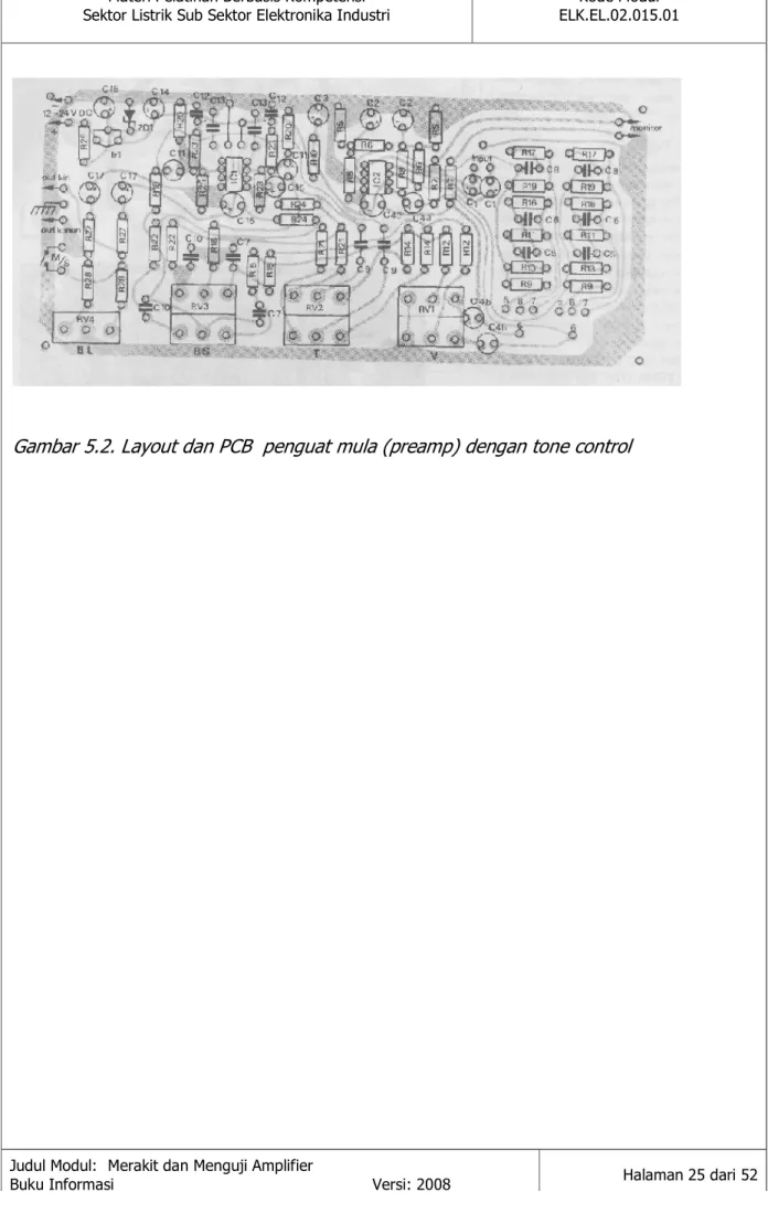 Gambar 5.2. Layout dan PCB  penguat mula (preamp) dengan tone control 