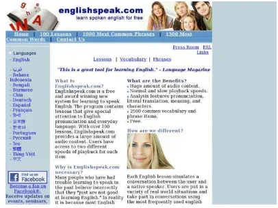 Figure 2.1 Home Page of www.englishspeak.com Learning Website 
