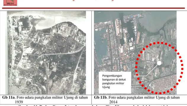 Gambar 11. Perbandingan foto udara pangkalan militer Ujung era kolonial dan saat ini. 