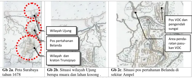 Gambar 2. Situasi keruangan pertahanan wilayah VOC dan Trunojoyo berdasar peta tahun 1678