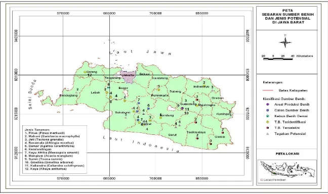 Gambar 10  Peta Sebaran Sumber Benih Tanaman Hutan dan Tegakan Potensial di Jawa Barat