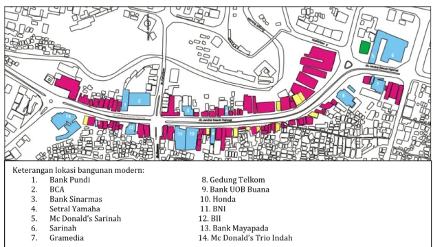 Gambar  2.  Pemetaan lokasi bangunan modern di koridor Kayutangan 