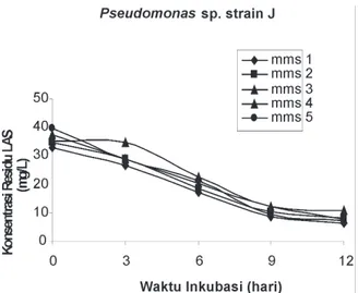 Gambar 3.  Potensi biodegradasi Pseudomonas sp. Strain R  terhadap LAS