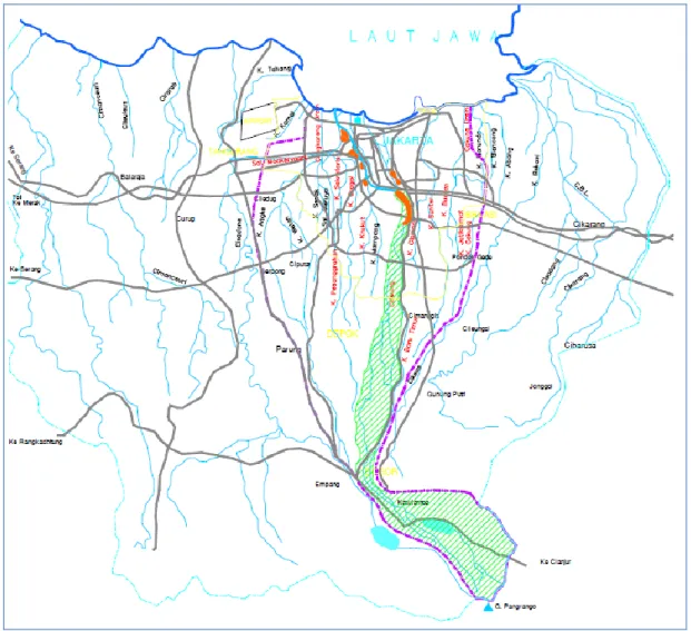 Gambar 1 Peta daerah aliran ungai Ciliwung 