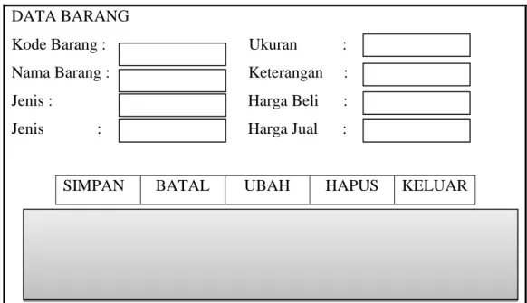 Gambar III.23.  Rancangan Input Form Barang   5.  Perancangan Input Form Karyawan 