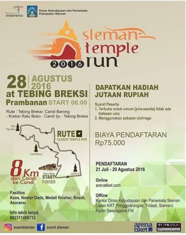 Gambar 6: Poster Event Sleman Temple Run 2016 oleh Dinas  Kebudayaan dan Pariwisata Kabupaten Sleman 