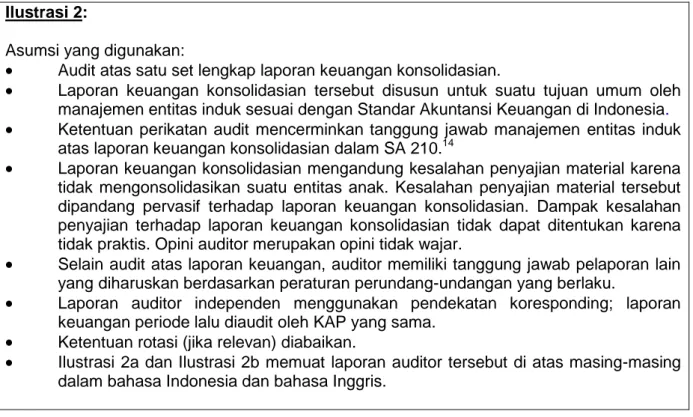 Ilustrasi  2a dan Ilustrasi 2b memuat laporan auditor tersebut di atas masing-masing  dalam bahasa Indonesia dan bahasa Inggris