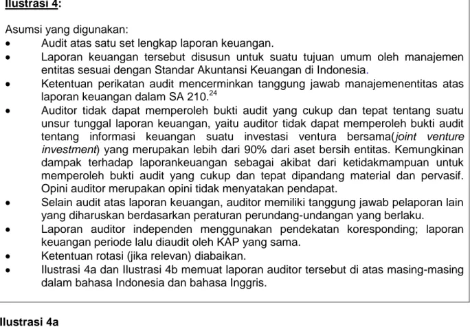 Ilustrasi 4a dan Ilustrasi 4b memuat laporan auditor tersebut di atas masing-masing  dalam bahasa Indonesia dan bahasa Inggris