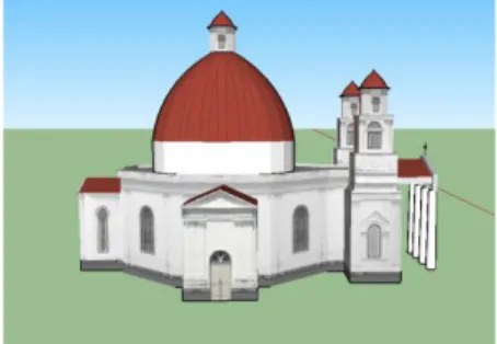 Gambar 3.6.  Model 3D gedung  tampak samping  kanan 