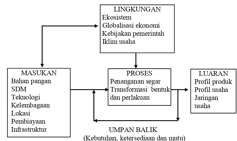 Gambar 2. Model Masukan-Lingkungan-Proses-Luaran dari penanganan                    industri pengolahan pangan (Hubeis, 2000a)
