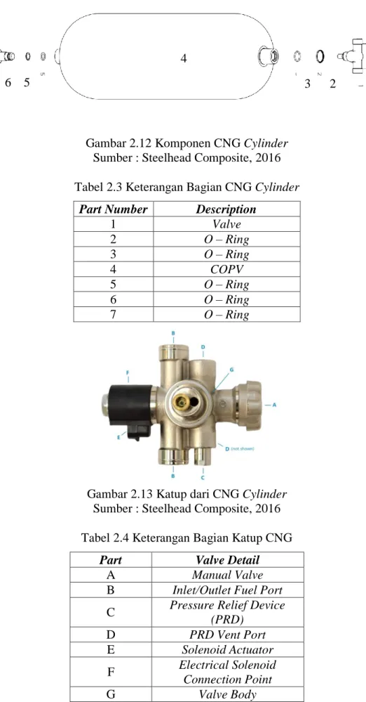 Gambar 2.12 Komponen CNG Cylinder  Sumber : Steelhead Composite, 2016  Tabel 2.3 Keterangan Bagian CNG Cylinder 