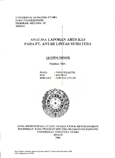 Analisa Laporan Arus Kas Pada PT. Antar Lintas Sumatera