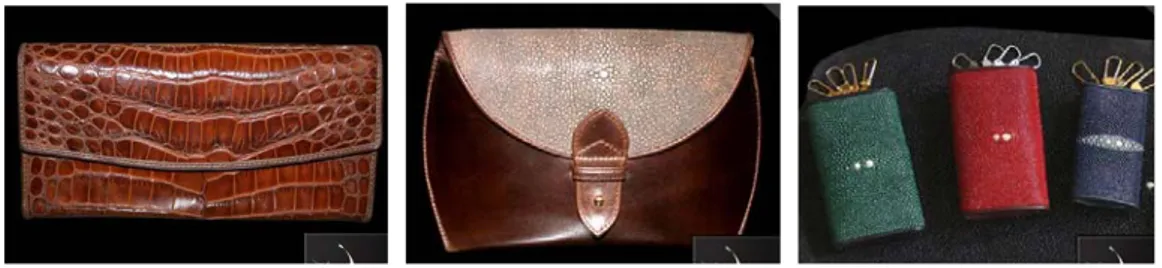 Gambar 2.1 Dompet, tas, dan key holder dari kulit ikan pari (Sumber: Gallery Parri, Yogyakarta) 