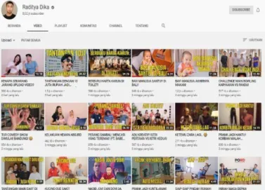 Gambar 4. Daftar Video di Channel YouTube Raditya Dika  Source: youtube.com/user/radityadika [diakses, 2 Oktober 2019] 