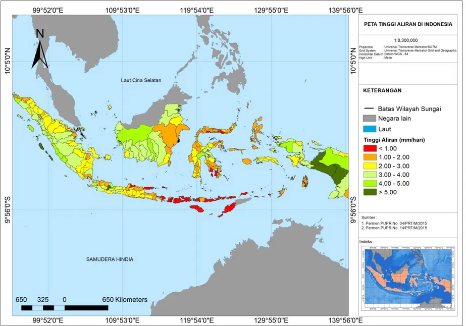 Gambar 9 Peta Tinggi Aliran Andalan Q80% pada Distrik Air di Indonesia 