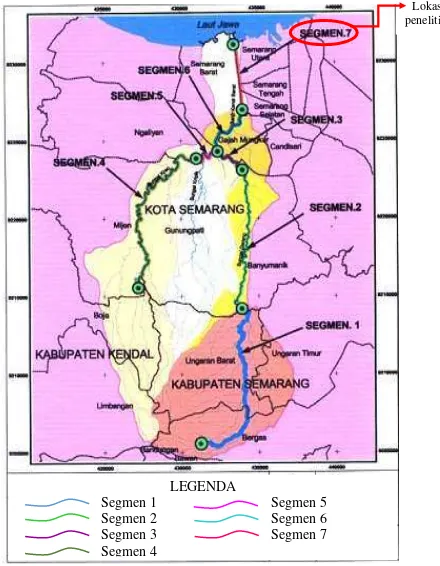 Gambar 3.1. Peta lokasi penelitian di Sungai Kaligarang  