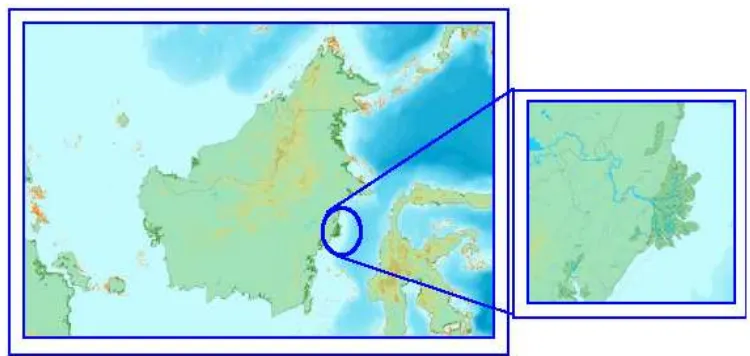 Gambar 3. Lokasi Penelitian, Delta Sungai Mahakam (Ambarwulan et al., 2003). 