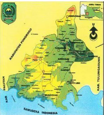 Gambar 4.1 Peta Kabupaten Trenggalek  (Sumber: Bappeda Trenggalek, 2015) 