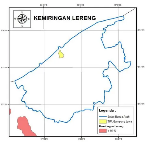 Gambar 4.2. Peta kemiringan lereng wilayah Kota Banda Aceh 