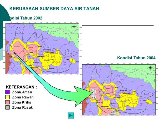 Gambar III.5   Perubahan kondisi sumberdaya airtanah CAT Bandung 2002-2004 (Distamben Prov