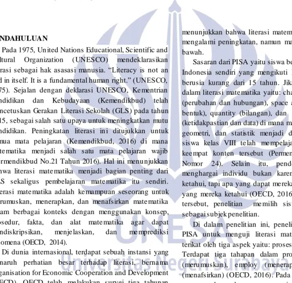 Tabel 1.Indikator  Literasi Matematika 