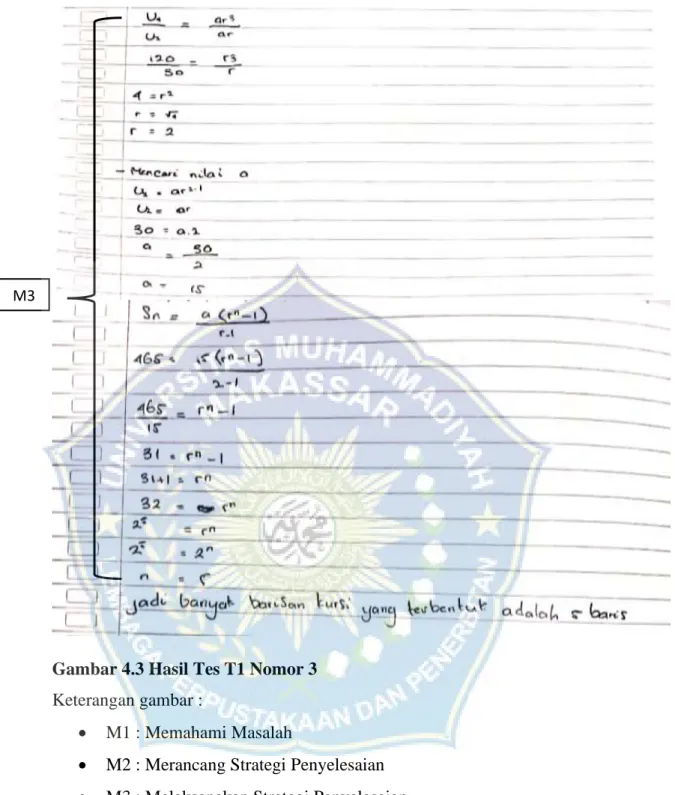 Gambar 4.3 Hasil Tes T1 Nomor 3  Keterangan gambar :  