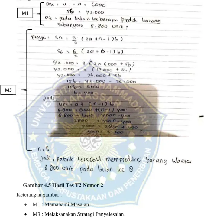 Gambar 4.5 Hasil Tes T2 Nomor 2  Keterangan gambar :  