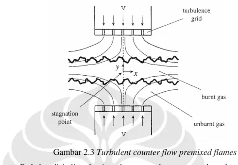 Gambar 2.3 Turbulent counter flow premixed flames [7] 