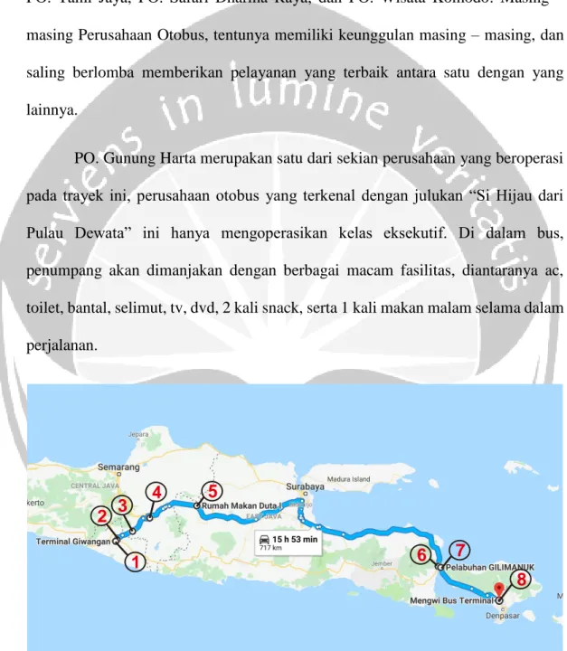 Gambar 1.1 Rute Bus PO. Gunung Harta Trayek Yogyakarta – Denpasar 