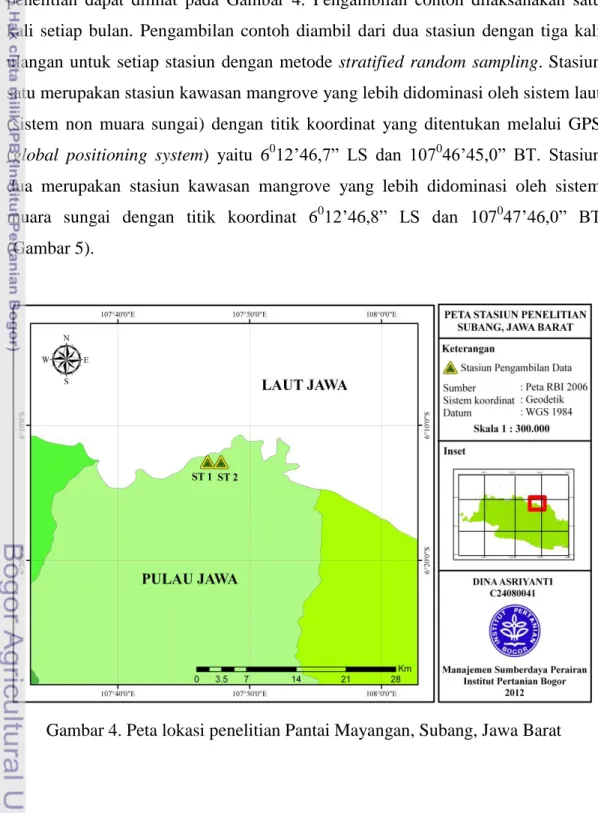 Gambar 4. Peta lokasi penelitian Pantai Mayangan, Subang, Jawa Barat