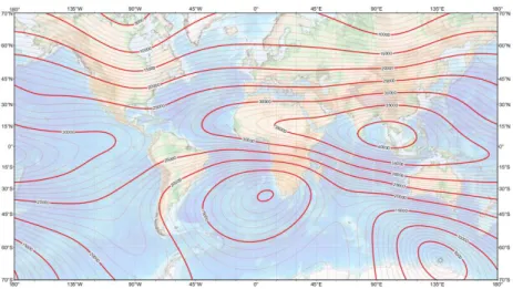Gambar 7. Peta Intensitas Total Medan Magnet Bumi (NOAA, 2015). 