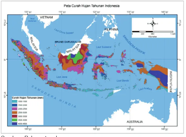 Gambar 1.6 Peta sebaran curah hujan di Indonesia.